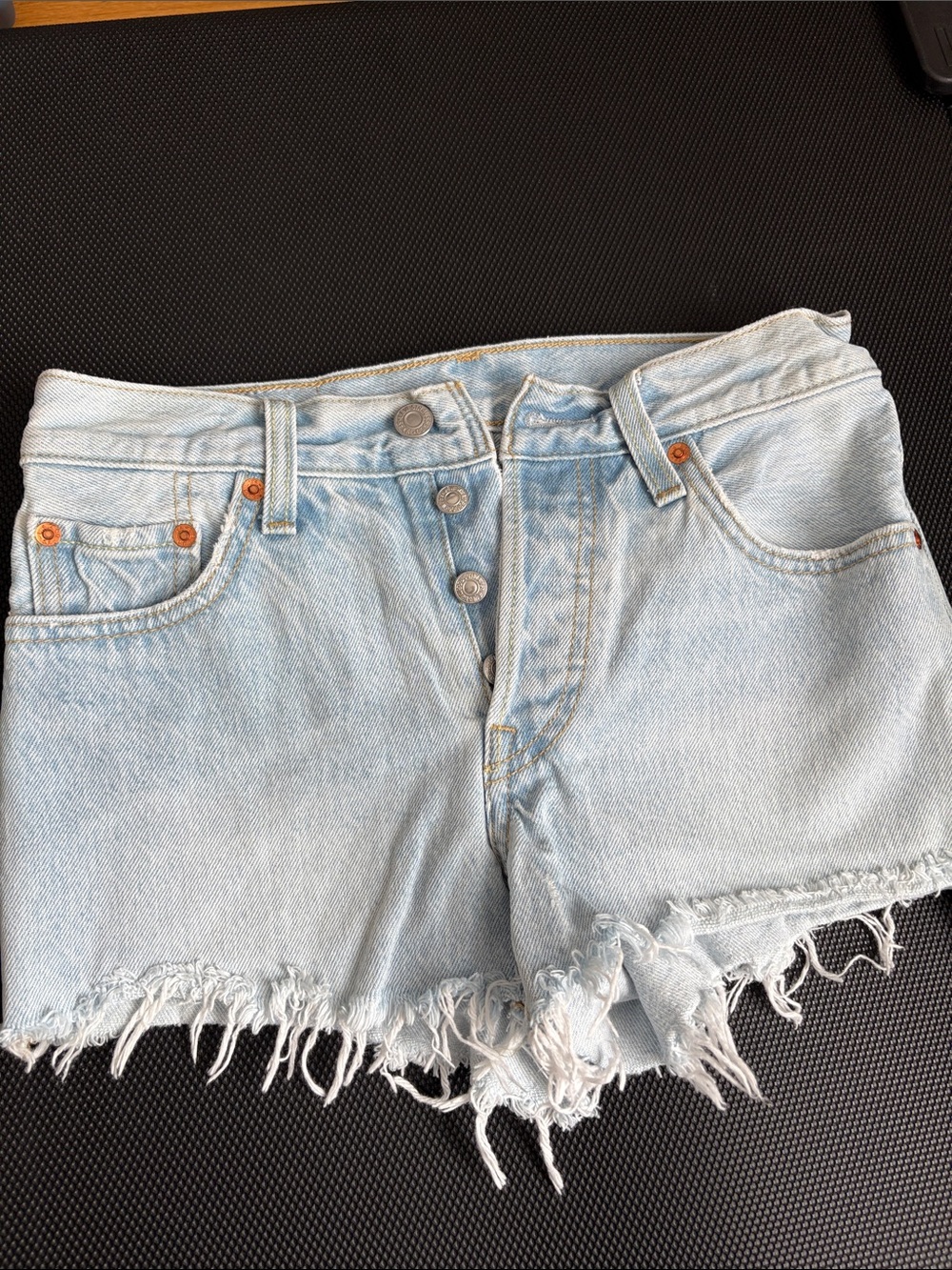 Levi's Light Blue Distressed Frayed Hem Jean Shorts